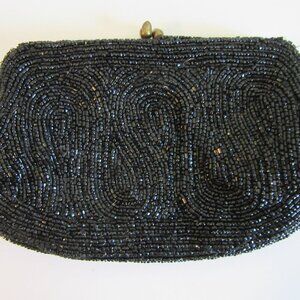 Charlet Black Beaded Vintage Small Clutch Bag